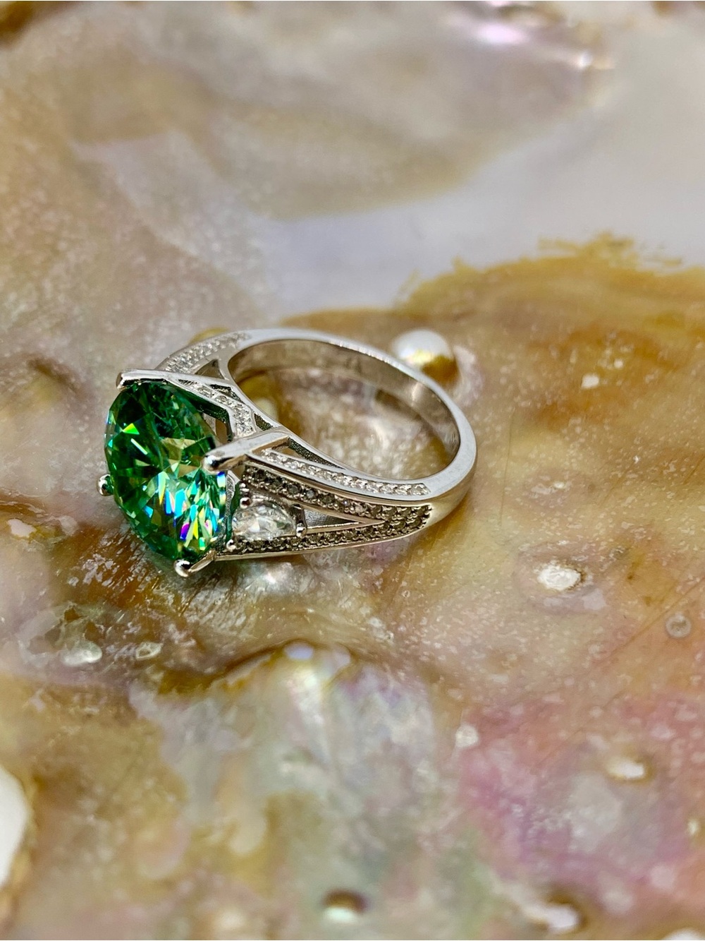 Green Blue Vintage Solitaire Moissanite Ring Women Jewelry 5 Ct 925 Silver GRA - Picture 8 of 11